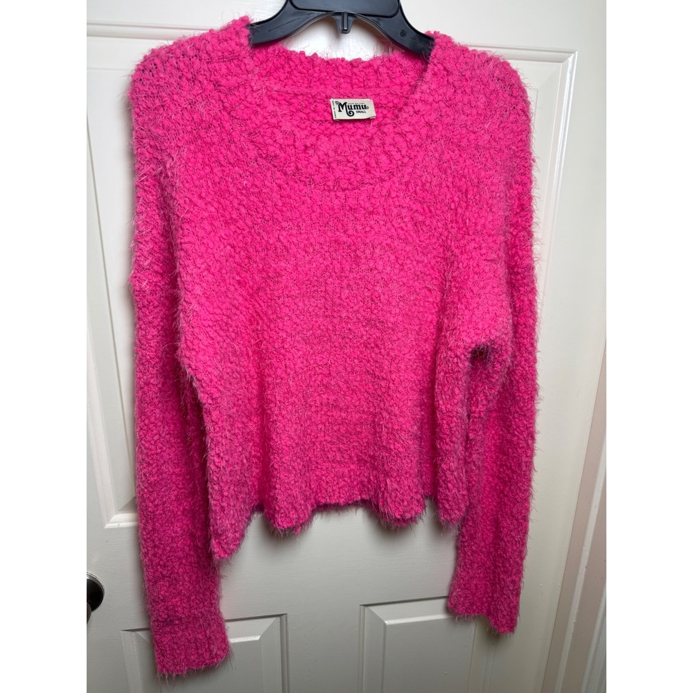 Show Me Your Mumu Cropped Varsity Sweater Pink Knubby Knit